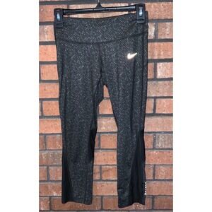 Nike Dri-FIT Running Leggings Womens Black Grey Geometric Stripe Crop Tights XS